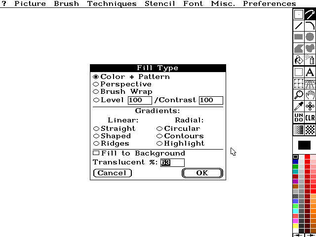 Menu of different Deluxe Paint fill modes